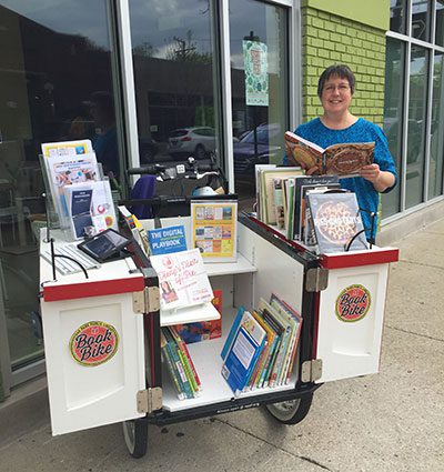 Book Bike outside Happy Apple Pie Shop with Owner Michelle Mascaro