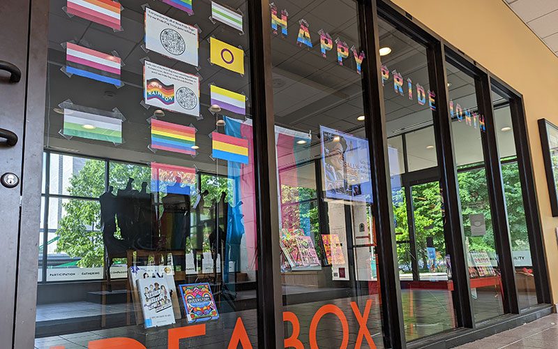 Pride Month display in the Main Library Idea Box