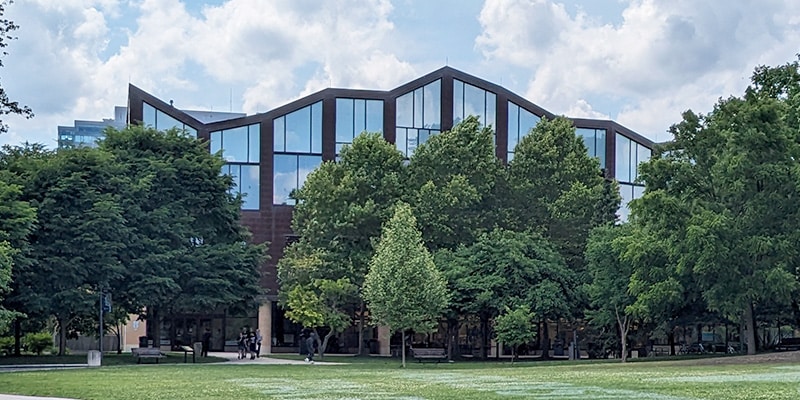 Main Library as seen from Scoville Park in late spring
