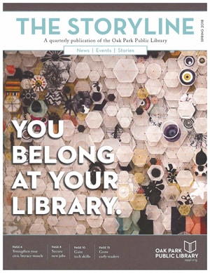 Cover of The Storyline magazine with textured artwork background and text "You belong at your library"